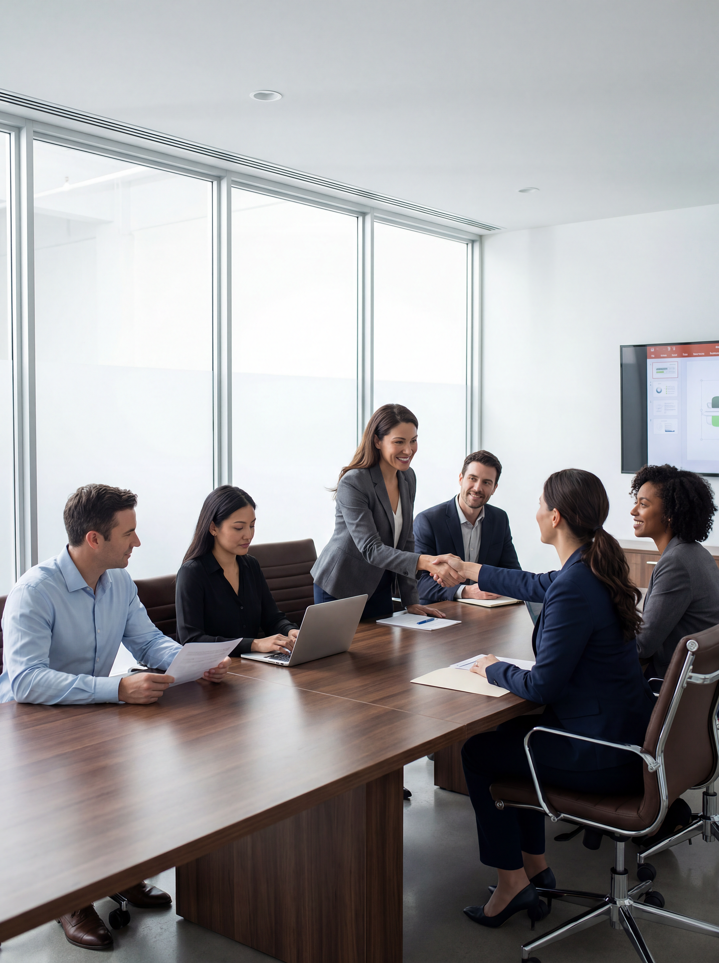 Leadership team collaborating around a conference table